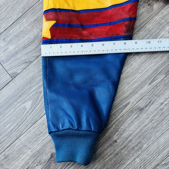 Vintage Cirque du Soleil Color Block Leather Coat Jacket Circa 1993 Size Large - Picture 11 of 16